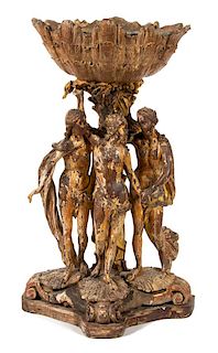 A Continental Painted Wood Figural Jardiniere Height 46 inches.