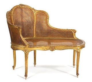 A Louis XV Style Giltwood Chaise Width 36 inches.