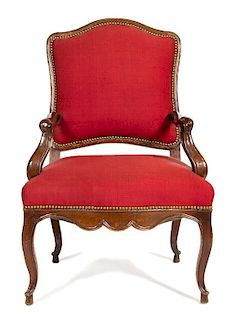 A Louis XV Style Fauteuil Height 41 x width 27 x depth 24 inches.