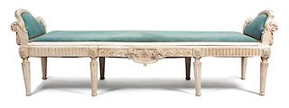 A Louis XVI Style Painted Bench Height 26 x width 79 x depth 29 inches.