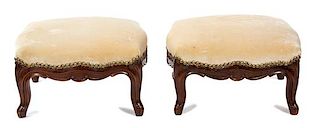 A Pair of Louis XV Style Walnut Tabourets Width 12 inches.