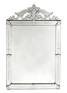 A Venetian Etched Glass Mirror Height 69 x width 44 inches.