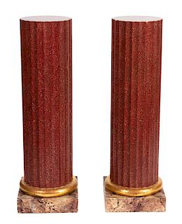 A Pair of Faux Porphyry Pedestals Height 41 inches.