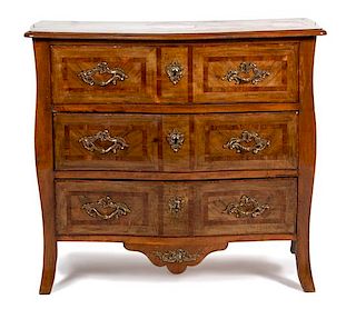 A Louis XV Style Gilt Metal Mounted Parquetry Commode Height 33 x width 36 x depth 21 inches.