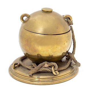 A Large Victorian Brass Inkwell Height 7 inches.