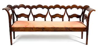 An Italian Fruitwood Bench Width 74 inches.