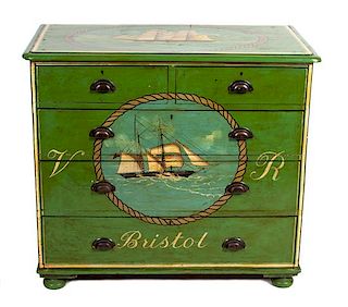 A George III Provincial Painted Chest of Drawers Height 36 x width 40 x depth 21 1/2 inches.