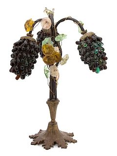 A Gilt Metal and Glass "Grapes" Lamp
