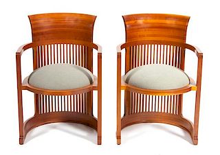 Frank Lloyd Wright (American, 1867-1959), Cassina, ca. 1986, a pair of Taliesin Barrel chairs