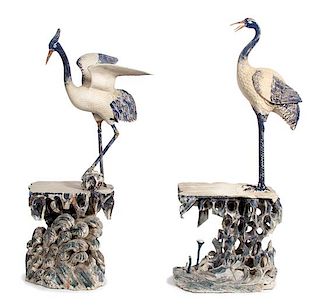 A Pair of Whimsical Painted "Stork" Tables Height 65 inches.