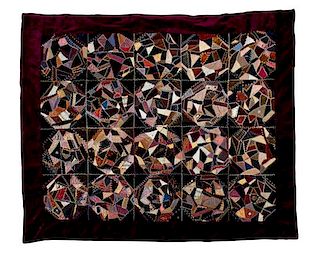 A Velvet-Mounted Crazy Quilt 55 x 64 inches.