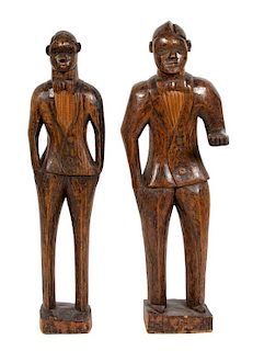 Two Folk Art Carved Wood Figures Height of tallest 33 inches.