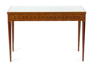 A Continental Inlaid Walnut Game Table Height 29 3/4 x width 44 1/2 x depth 23 inches.