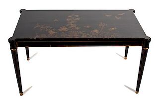 A Louis XV Style Black and Gilt Lacquer Lady's Writing Desk Height 30 x width 40 x depth 22 inches.