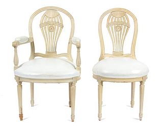 A Set of Sixteen French Painted Mongolfier Chairs Height 37 3/4 inches.