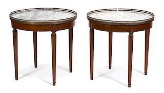 A Pair of Louis XVI Style Marble Top Gueridons Height 27 x diameter 27 inches.