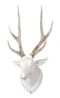 A Continental Carved Wood Mounted Stags Head Height 52 x width 35 x depth 27 inches.