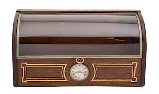 A Brass Inset Mahogany and Glass Miniature Display Case Height 5 1/2 x width 10 1/2 x depth 4 1/2 inches.