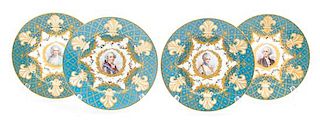 A Group of Four Sevres Hand Painted Porcelain Portrait Plates Diameter 9 1/4 inches.