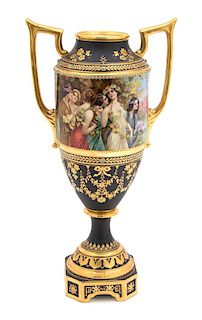 A German "Jeweled" Porcelain Vase Height 14 1/2 inches.