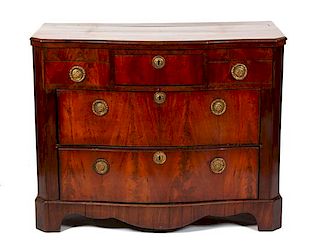 A William IV Figured Mahogany Chest of Drawers Height 35 x width 44 1/2 x depth 23 3/4 inches.