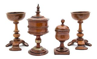 Four English Turned Treen Articles Height of taller 12 1/4 inches.