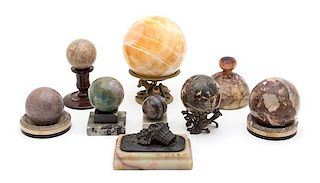 A Collection of Marble Desk Ornaments Diameter of largest 5 inches.