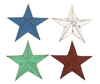 Four Amish Painted Tin Barn Stars Diameter 30 inches.