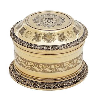 A Vermeil Silver Round Covered Box, Puiforcat, 19th Century,