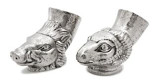 Two Spanish .905 Silver Spoon Warmers, Maker unknown, one in the form of a ram's head, the other a boar's head