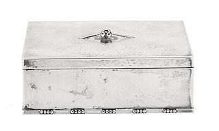 * A Danish Silver Cigarette Box, Johan Rohde (1856-1935) for Georg Jensen Silversmithy, Copenhagen, having mahogany lining