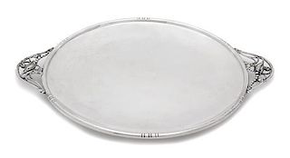 * A Silver Jensen Style Circular Tray, 20th Century, with open-work blossom handles