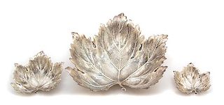 Three Italian Silver Leaf-form Bowls, Gianmaria Buccellati, Milan, 20th Century, comprising a large bowl and two smaller bonbons