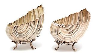 A Pair of Italian Silver Plate Shell-form Bowls Naturalistic Stands, 20TH CENTURY,