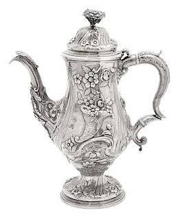 An English George IV Silver Coffee Pot, Rebecca Emes & Edward Barnard I, London, 1821,
