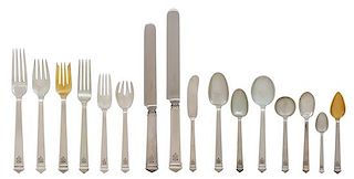 An American Silver Flatware Service for Twelve, TIffany & Co., New York, NY, in the Hampton pattern, some with gilding, monogram