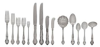 An American Silver Flatware Service, Gorham Mfg., Providence, RI, 1939, in the English Gadroon pattern, monogrammed; 161 pieces