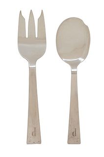 * A Pair of American Silver Serving Fork and Spoon, Allan Adler, 20th Century, monogrammed P