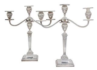 * A Pair of American Silver Georgian Style Three-Light Candelabra, Tiffany & Co., New York, NY, 20th Century,