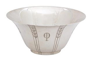 * An American Silver Footed Bowl, Tiffany & Co, New York, NY, 20th Century, having incised vertical bands in a leaf motif, monog