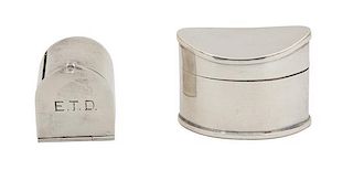 Two American Silver Articles, Tiffany & Co., New York, NY, comprising a mailbox-shaped stamp box and a hat box-shaped box