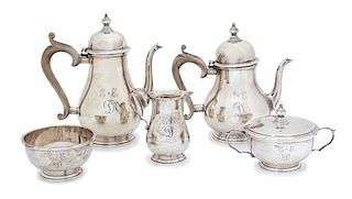 An American Silver Five-Pieces Tea and Coffee Service, Fisher Silversmiths Inc., Jersey City, NJ, George III pattern, comprising