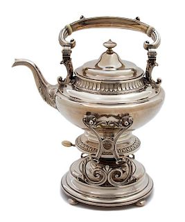 An American Silver Hot Water Kettle on Burner Stand, Gorhams Mfg., Providence, RI,