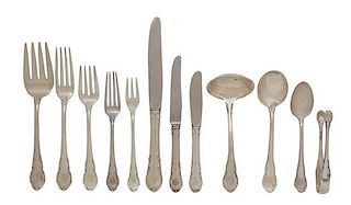 An American Silver Flatware Service, By Lunt Silversmiths, Greenfield, MA, Modern Victorian pattern, comprising: 9 dinner knives