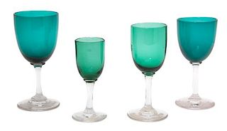 A Collection of Ten Bristol Green and Clear Glass Stemware Height of tallest 5 1/4 inches.