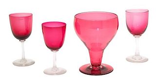 A Collection of Cranberry Glass Stemware Height of tallest 5 1/2 inches.