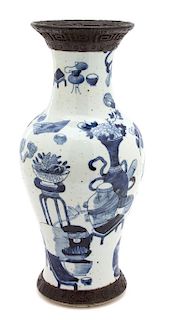 A Chinese Blue & White Porcelain Vase Height 14 1/2 inches.