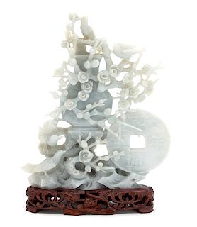 A Chinese Carved Celadon Jade Sculpture Height 9 inches.