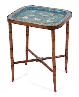 * A Chinese Cloisonne Tray Height of table 20 inches.