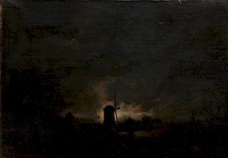 Attributed to AERT VAN DER NEER, (Dutch, 1603-1677), Moonlit Windmill
